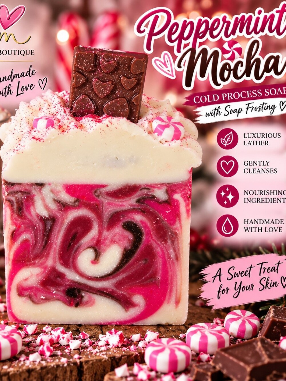 Peppermint Mocha Organic Cold Process Swirl Soap. Fall Soap